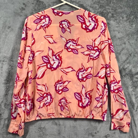 DVF Diane Von Furstenberg Wrap Blouse 100% Silk Floral Size Medium Pink Red Top - Picture 4 of 7